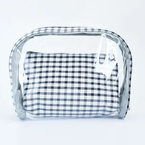 Easily-carried Small Size 2pcs/set Checkered Pattern Transparent PVC Cosmetic Bag