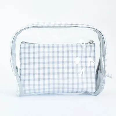 Easily-carried Small Size 2pcs/set Checkered Pattern Transparent PVC Cosmetic Bag