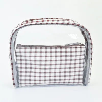 Easily-carried Small Size 2pcs/set Checkered Pattern Transparent PVC Cosmetic Bag