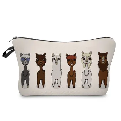 Fresh Style Cartoon Animal Printed Square Shape Traveling Portable Cosmetic Bag