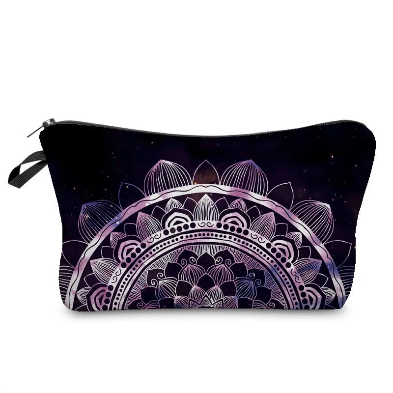 Fashion Ethnic Mystery Flower Printed Makeup Storage Bag Polyester 22*18*13.5cm