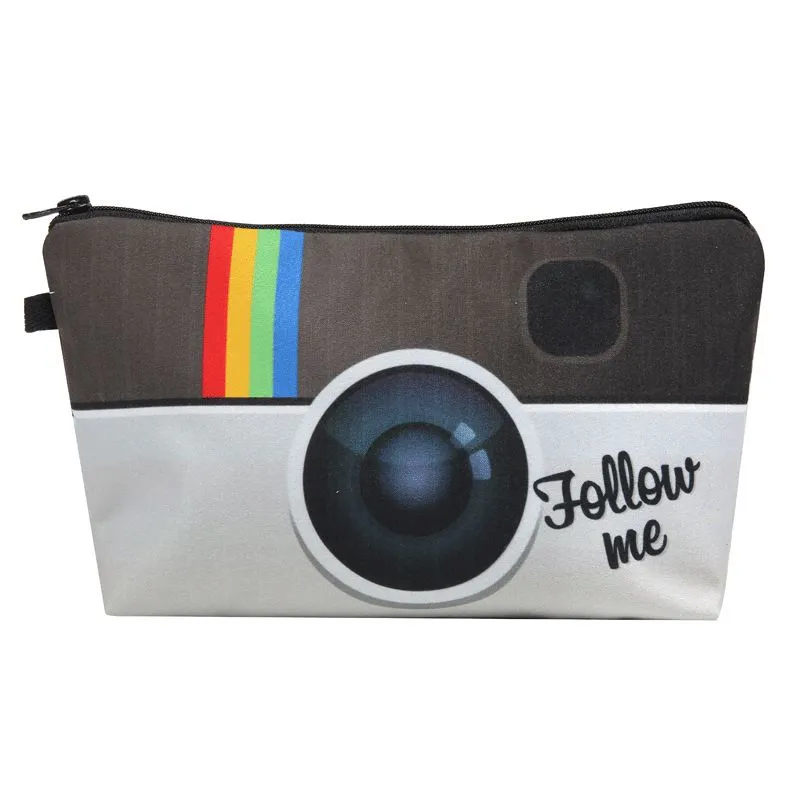 Unique Color Blocking Camera Printed Women Square Shape Portable Makeup Bag