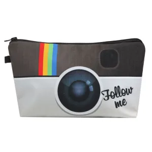 Unique Color Blocking Camera Printed Women Square Shape Portable Makeup Bag