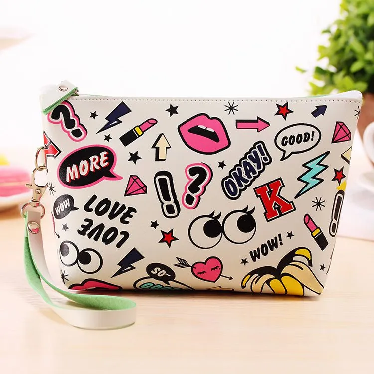 Cartoon Pattern Waterproof Large Capacity Cosmetic Bag PU