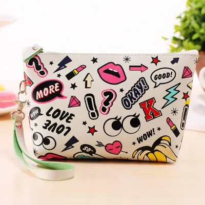 Cartoon Pattern Waterproof Large Capacity Cosmetic Bag PU