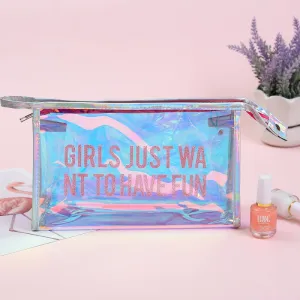 Women Transparent PVC Letter Printed Portable Makeup Cosmetic Bag