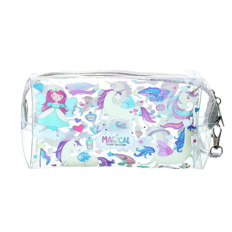 New Arrival Transparent PVC Cute Cartoon Animal Printed Large Capacity Cosmetic Bag