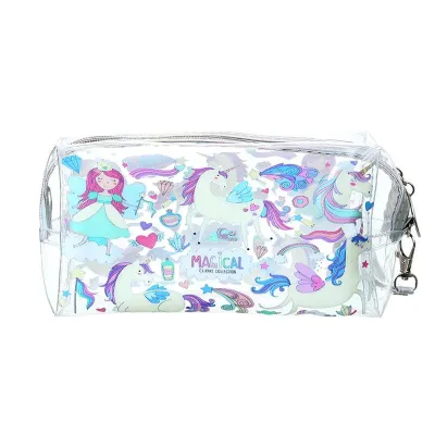 New Arrival Transparent PVC Cute Cartoon Animal Printed Large Capacity Cosmetic Bag