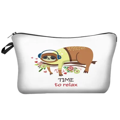 Cute Tree Sloths Print Women Professional Cosmetic Storage Bag Middle Polyester Zipper