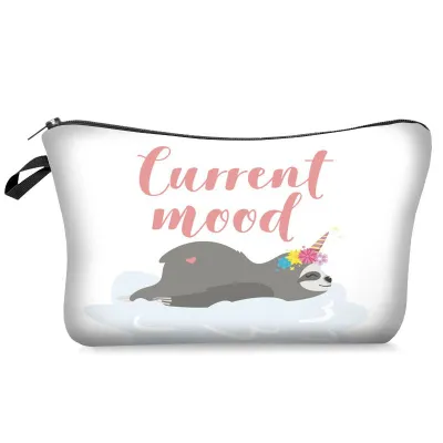 Cute Animal Sloths Print Cosmetic Storage Bag Polyester Zipper Pouch