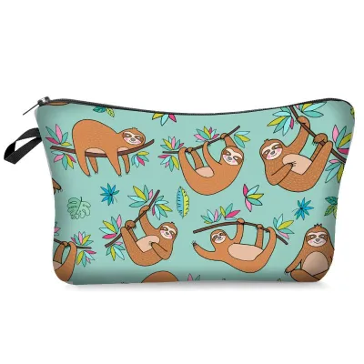 Cute Animal Sloths Print Cosmetic Storage Bag Polyester Zipper Pouch