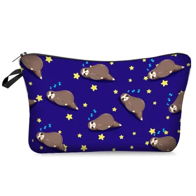 Cute Animal Sloths Print Cosmetic Storage Bag Polyester Zipper Pouch
