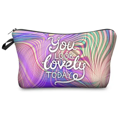 Women Colorful Letter Print Polyester Cosmetic Storage Bag with Zipper