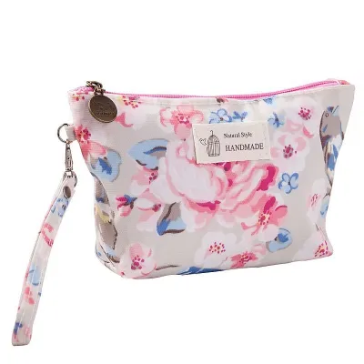Women Portable Flower Print Waterproof Nylon Cosmetic Bag