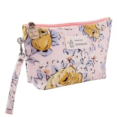 Women Portable Flower Print Waterproof Nylon Cosmetic Bag