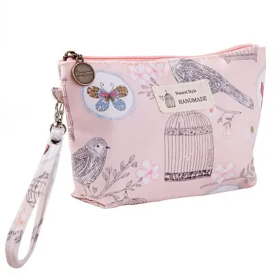 Women Portable Flower Print Waterproof Nylon Cosmetic Bag