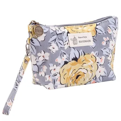 Women Portable Flower Print Waterproof Nylon Cosmetic Bag