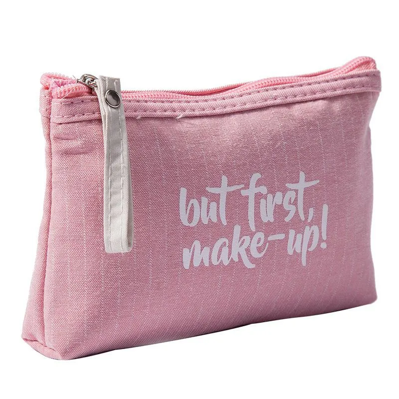 Fashion Letter Print Zipper Cosmetic Storage Bag Simple Modern Cotton Linen