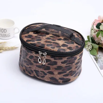 Wholesale Leopard Print PU Leather Portable Travel Cosmetic Bag Handhold