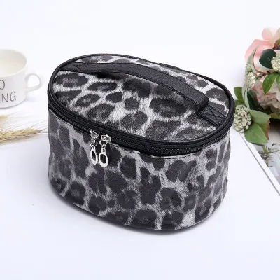 Wholesale Leopard Print PU Leather Portable Travel Cosmetic Bag Handhold