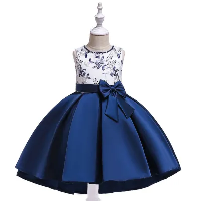 Girl Butterfly Embroidered Sleeveless Bowknot Party Dress for Kids