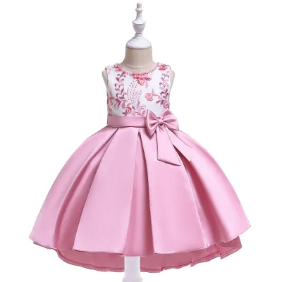 Girl Butterfly Embroidered Sleeveless Bowknot Party Dress for Kids
