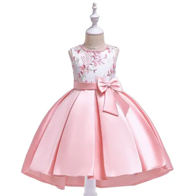 Girl Butterfly Embroidered Sleeveless Bowknot Party Dress for Kids