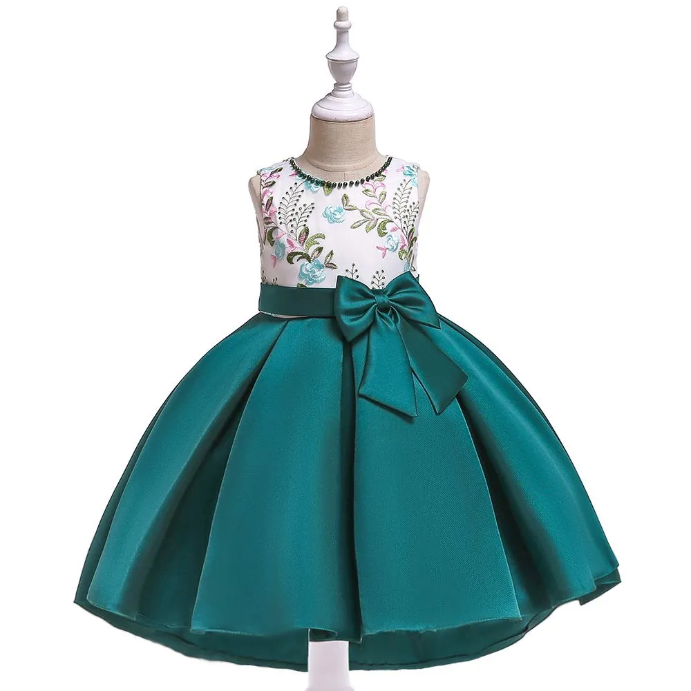 Girl Butterfly Embroidered Sleeveless Bowknot Party Dress for Kids