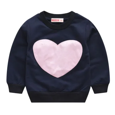 Girls Heart-Shape Pattern Long Sleeve Pullover Sweatshirt Cotton Sweet Style