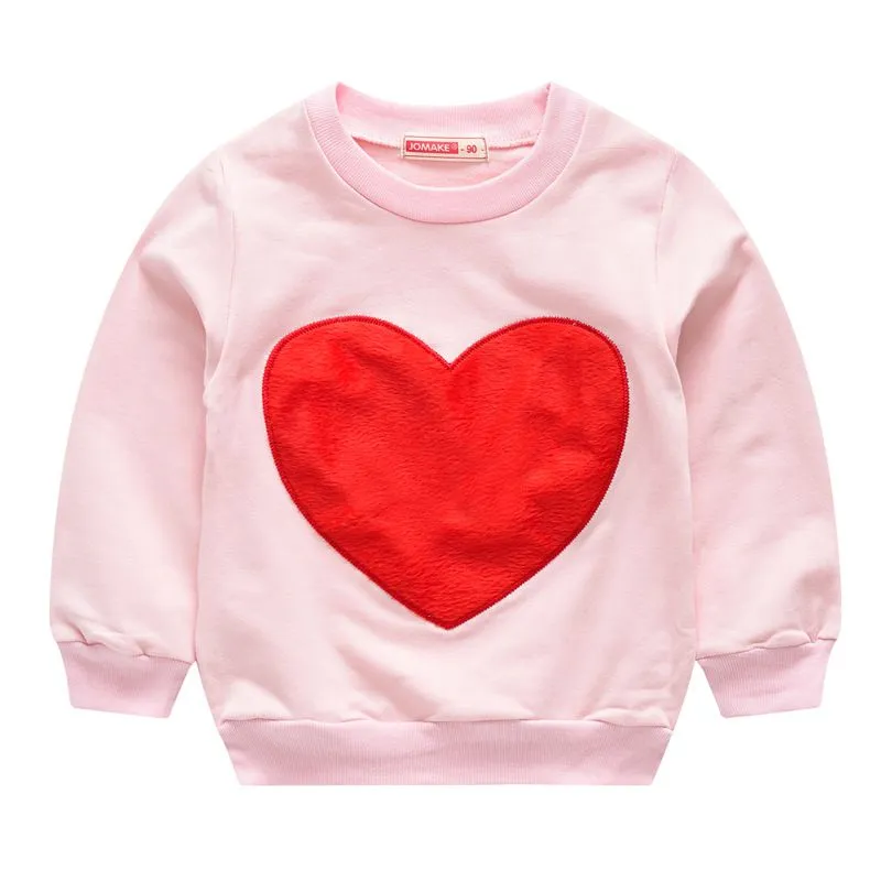 Girls Heart-Shape Pattern Long Sleeve Pullover Sweatshirt Cotton Sweet Style