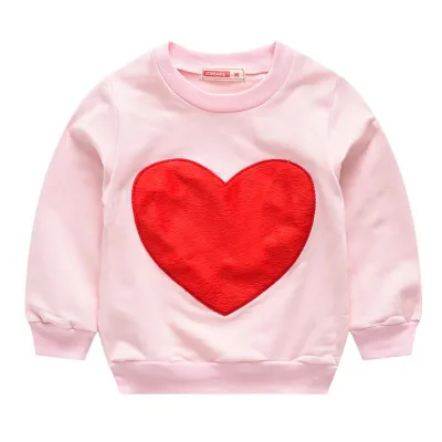 Girls Heart-Shape Pattern Long Sleeve Pullover Sweatshirt Cotton Sweet Style