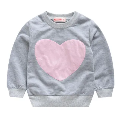 Girls Heart-Shape Pattern Long Sleeve Pullover Sweatshirt Cotton Sweet Style