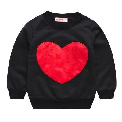 Girls Heart-Shape Pattern Long Sleeve Pullover Sweatshirt Cotton Sweet Style