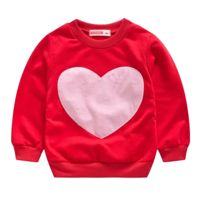 Girls Heart-Shape Pattern Long Sleeve Pullover Sweatshirt Cotton Sweet Style