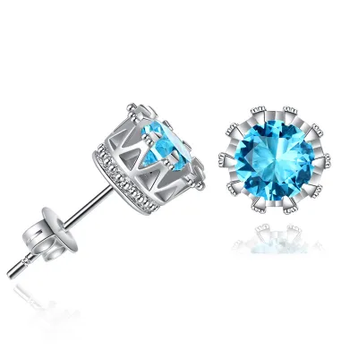 Cute Design Women Round Crown Shape Zircon Stud Earrings