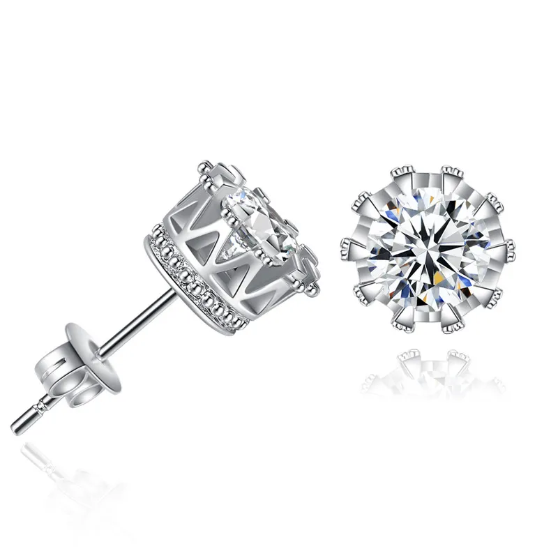 Cute Design Women Round Crown Shape Zircon Stud Earrings