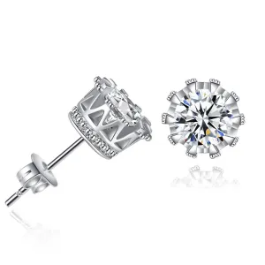 Cute Design Women Round Crown Shape Zircon Stud Earrings