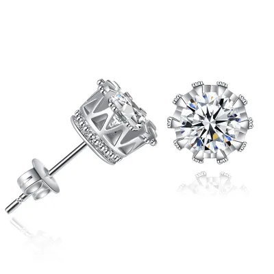 Cute Design Women Round Crown Shape Zircon Stud Earrings