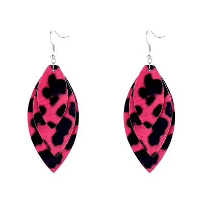 Women Vintage Style Leopard Print Double Layer PU Earrings