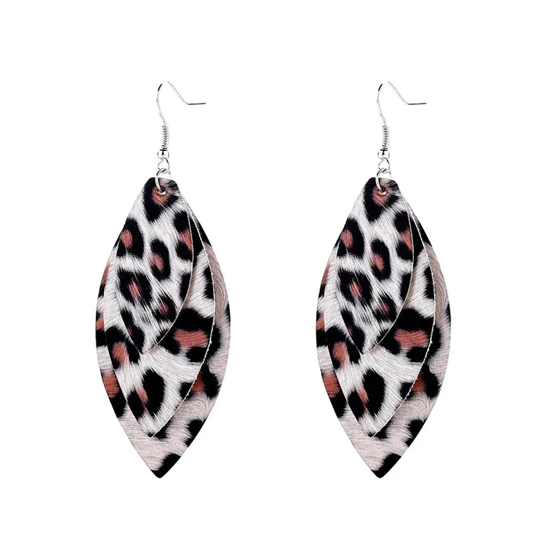 Women Vintage Style Leopard Print Double Layer PU Earrings