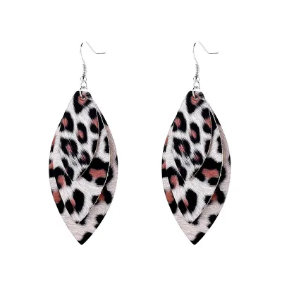 Women Vintage Style Leopard Print Double Layer PU Earrings