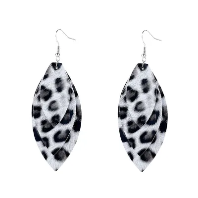 Women Vintage Style Leopard Print Double Layer PU Earrings