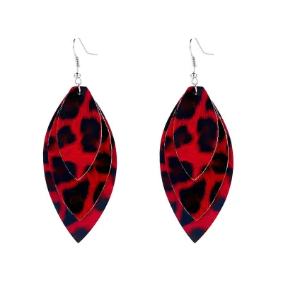 Women Vintage Style Leopard Print Double Layer PU Earrings