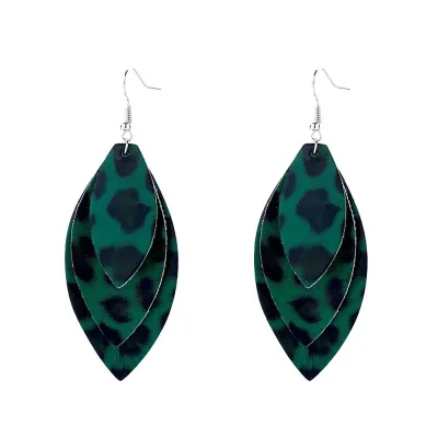 Women Vintage Style Leopard Print Double Layer PU Earrings