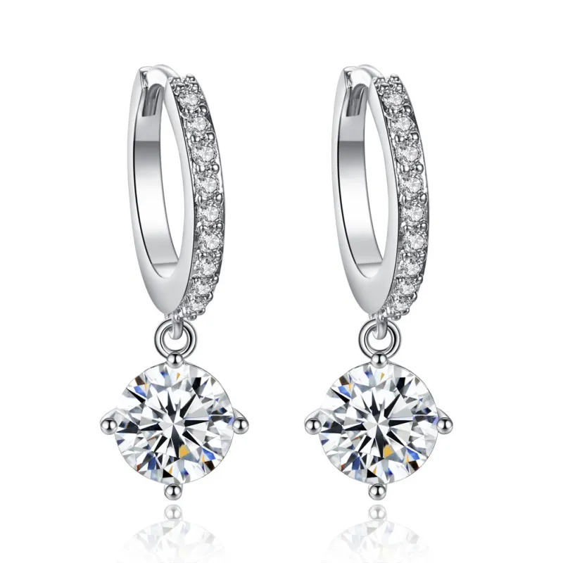 Fashion Officelady Top Grade Plated Brass Zircon Clip Earrings Geometric Alloy Women's