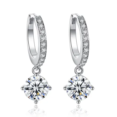 Fashion Officelady Top Grade Plated Brass Zircon Clip Earrings Geometric Alloy Women's