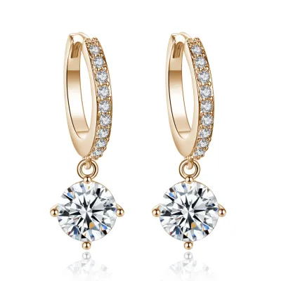 Fashion Officelady Top Grade Plated Brass Zircon Clip Earrings Geometric Alloy Women's