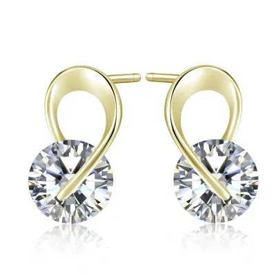 Fashion Women's Creative Design Twisted Brass Zircon Leaf Stud Earrings