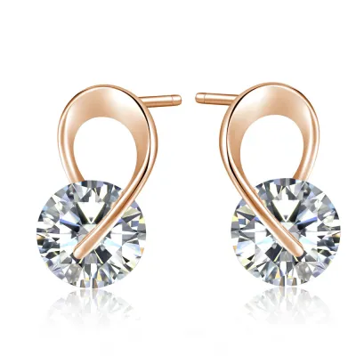 Fashion Women's Creative Design Twisted Brass Zircon Leaf Stud Earrings