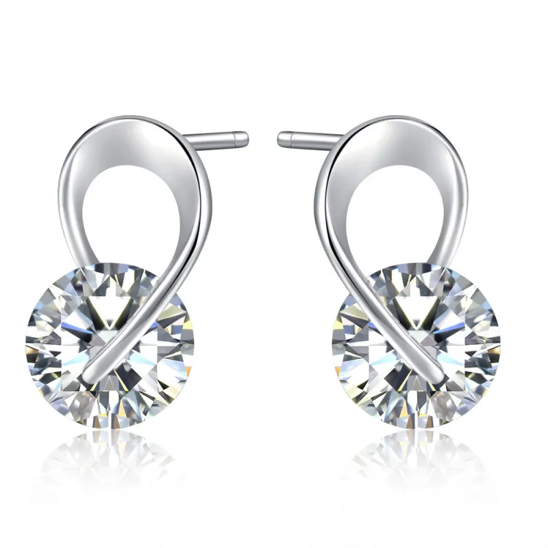 Fashion Women's Creative Design Twisted Brass Zircon Leaf Stud Earrings